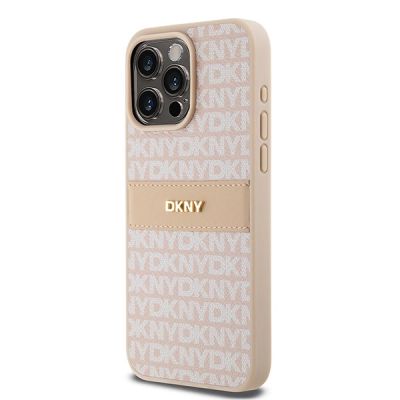 2. DKNY Leather Mono Stripe & Metal Logo case for iPhone 15 Pro Max - pink