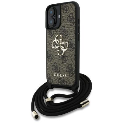 Guess 4G Big Logo Cord Stap Crossbody Case for iPhone 16 Brown