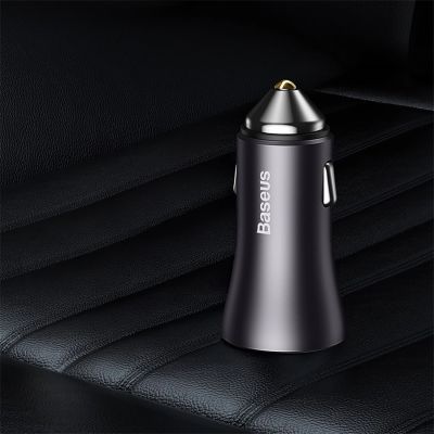 10. Baseus Golden Contactor Max 2xUSB-A 60W Car Charger - Dark Gray