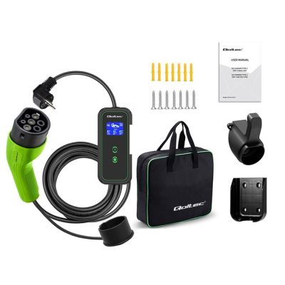 6. Qoltec 52476 Mobile charger for electric car EV with regulation 2 in 1 Type 2 | 3.5kW | 230V | Wi-fi | LCD | Portable | Wallbox | 5m