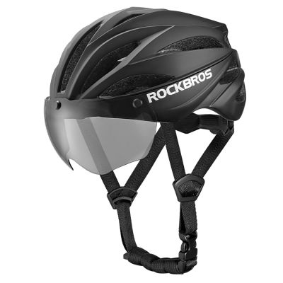 2. Rockbros Bike Helmet with Visor, Detachable UV Protective Goggles, Unisex - Green