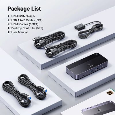 5. Ugreen CM664 HDMI switch 2in1 KVM switch - black