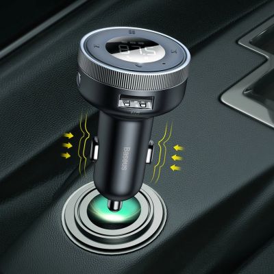 17. Baseus Enjoy FM transmitter car charger LED 2x USB / 3.5mm jack wireless MP3 player Bluetooth 5.0 3.4A black (CCLH-01)