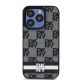 3. DKNY Leather Checkered Mono Pattern & Printed Stripes Case for iPhone 15 Pro Max - Black