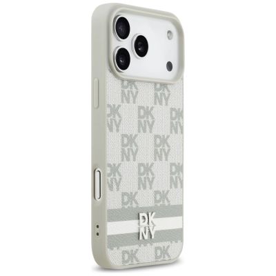 4. DKNY Checkered with Printed Stripes Case for iPhone 17 Pro Max - Beige