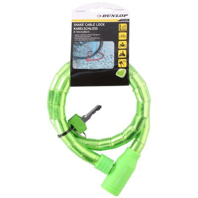 4. DUNLOP GREEN SPIRAL BIKE LOCK WITH KEY, HOSE, 18MMx80CM
