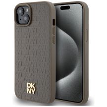 DKNY Leather Pattern Metal Logo MagSafe case for iPhone 15 / 14 / 13 - brown