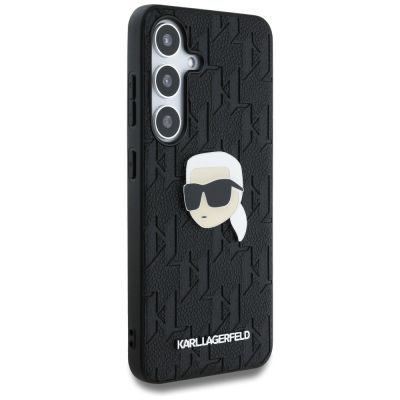 4. Karl Lagerfeld Leather Monogram Pin Logo Karl Head Samsung Galaxy S25 Case Black
