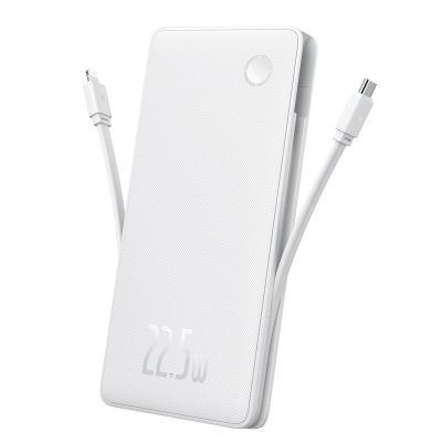 5. Baseus Airpow Lite 10000mAh 22.5W Power Bank with Built-in USB-C and Lightning Cables - White