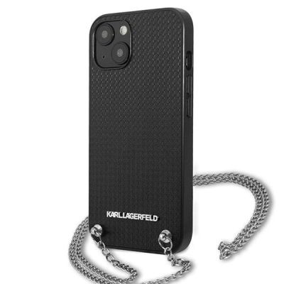 2. Karl Lagerfeld Leather Textured and Chain Case for iPhone 13 / 14 / 15 6.1" - Black