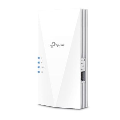 4. TP-Link AX3000 Wi-Fi 6 signal extender, speed 574 Mbps in the 2.4 GHz band + 2402 Mbps in the 5 GHz band, spec: 2 internal antennas, 1 gigabit port, Qualcomm dual-core 1.0 GHz processor, 1024 QAM, HE160 for 5 GHz, wall plugged, function: app