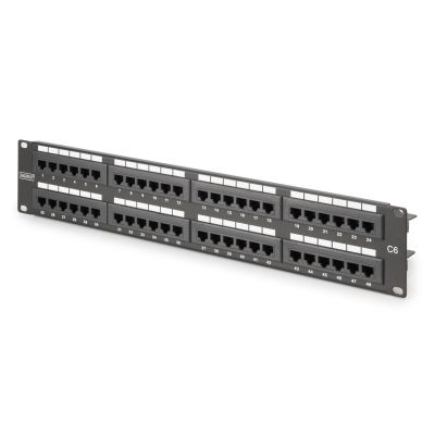Digitus Patch Panel 19'' 48x RJ45, LSA vertical, cat.6, unshielded, 2U, black, cable guide, labeling fields