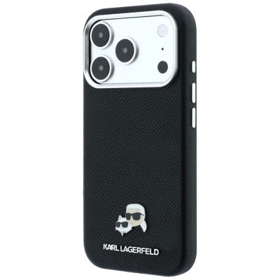 2. Karl Lagerfeld Grained Heads Metal MagSafe Case for iPhone 17 Pro Max / 18 Pro Max - Black