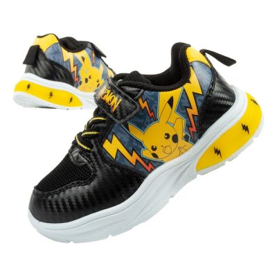 Leomil children's sports shoes Pokemon sneakers lightweight with velcro LED black yellow