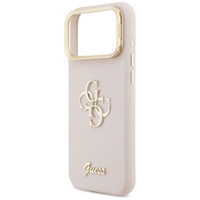 6. Guess Grained Big 4G & Stand Camera Case for iPhone 17 Pro Max - Pink