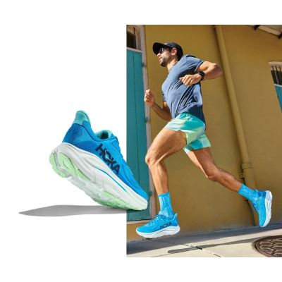 6. Hoka M Clifton 10 Men's Running Shoes Low Top Blue (1162030-HSK)