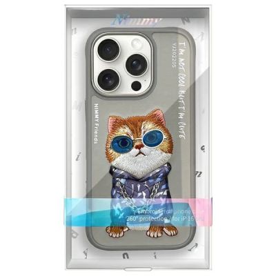 9. Nimmy Glasses Cool Cat Case for iPhone 16 Pro Max - Gray