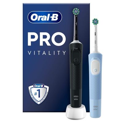 3. Oral-B Vitality Pro Duo Adult Rotating Pulsating Toothbrush Black, Blue, White
