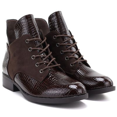 8. Women's patent leather ankle boots, brown, Vinceza HX27-16524
