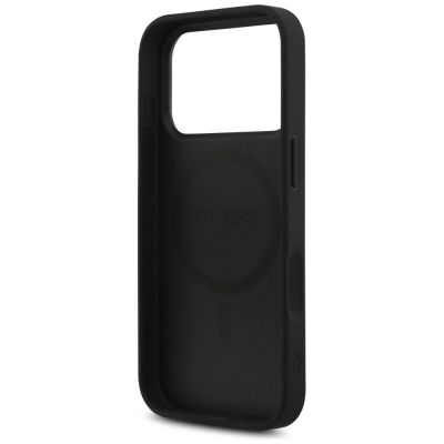 7. Guess Leather 4G Triangle Strass MagSafe Case for iPhone 18 Pro / 17 Pro - Black