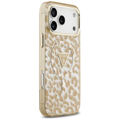 4. Guess IML Leopard Glitter Triangle Logo MagSafe Case for iPhone 17 Pro Max / 18 Pro Max - Brown
