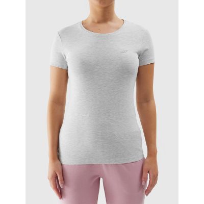 Women's elastic slim plain T-shirt 4F