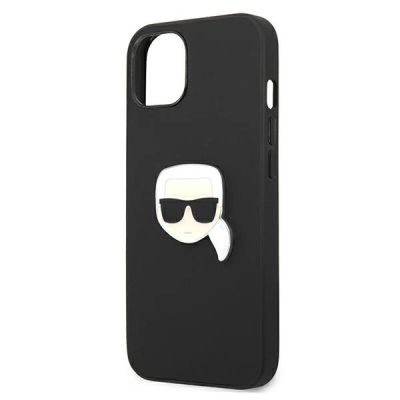 6. Karl Lagerfeld Leather Ikonik Karl's Head Metal Case for iPhone 13 mini - Black