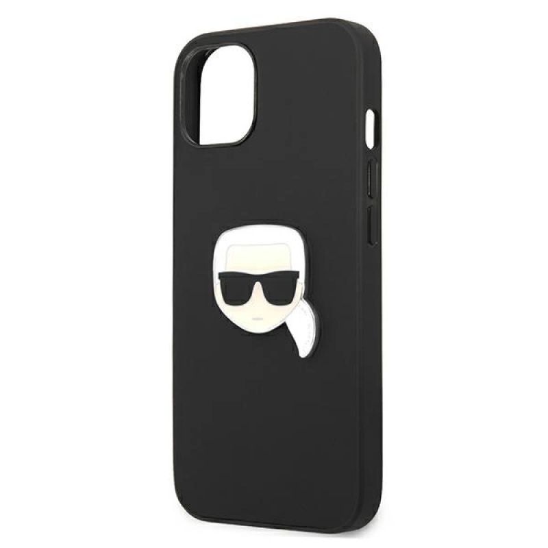 6. Karl Lagerfeld Leather Ikonik Karl's Head Metal Case for iPhone 13 mini - Black