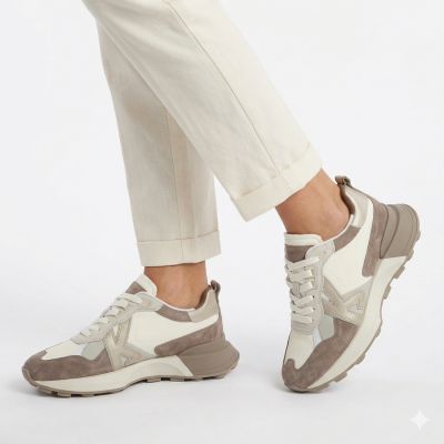 6. Women's leather sports shoes beige Kobbo 66954