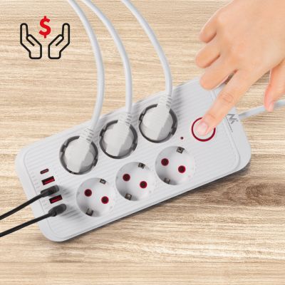 10. MACLEAN POWER STRIP, EXTENSION CORD 6 OUTLETS + 4XUSB, 110-240V AC 50/60HZ, 2.1A MAX 2500W, 1.5M, WHITE MCE389W