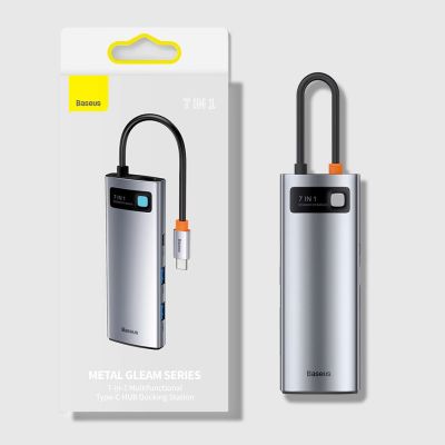 23. Baseus Metal Gleam Series multifunctional USB HUB 7in1 Type C HDMI TF PD card reader gray (WKWG020113)