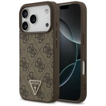 Guess Leather 4G Triangle Strass MagSafe Case for iPhone 18 Pro / 17 Pro - Brown