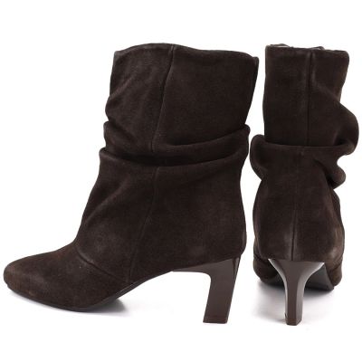 5. Women’s leather ankle boots with ruched shaft, chocolate brown Potocki JE19496