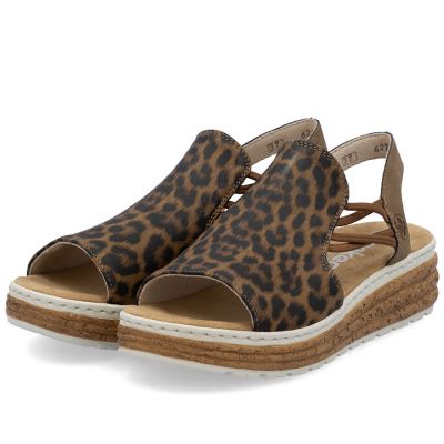 11. Women's beige leopard print platform sandals Rieker 62741-90