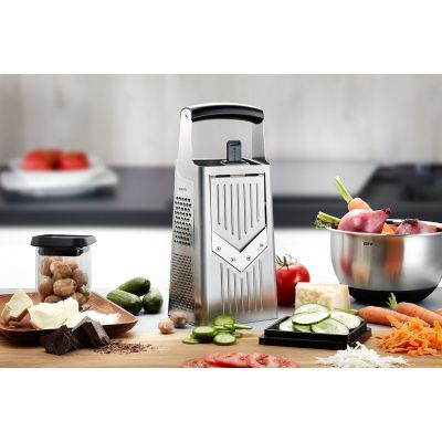 4. GEFU 10761 Manual Grater/Spiralizer Grater with Container Black, Silver