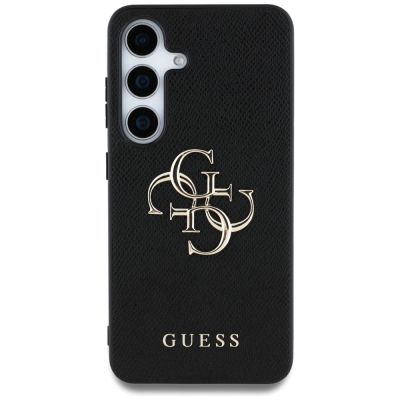 3. Guess Grained Big 4G Logo Small Classic Logo case for Samsung Galaxy S25 Plus black