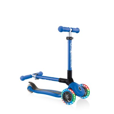 4. Globber Foldable 3-Wheel Scooter Lights Navy Blue Jr 437-100
