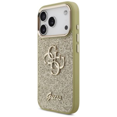 2. Guess Fixed Glitter Big 4G Metal Frame case for iPhone 17 Pro - gold