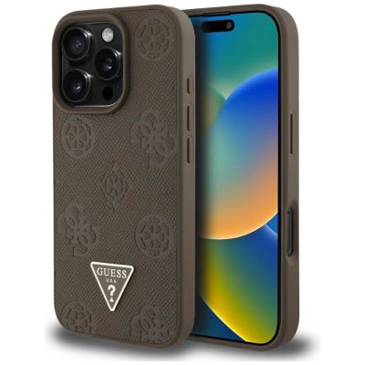Guess Grained Hot Stamp Peony Triangle Logo MagSafe iPhone 16 Pro Max Case - Brown