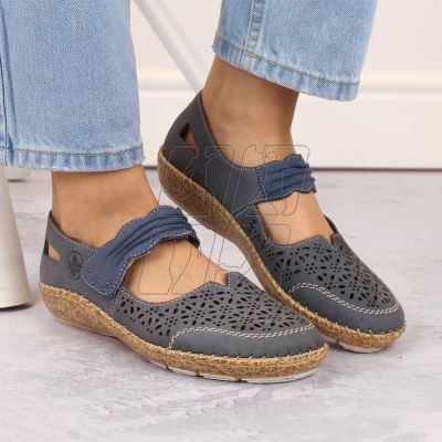 3. Rieker W RKR648 blue leather openwork shoes