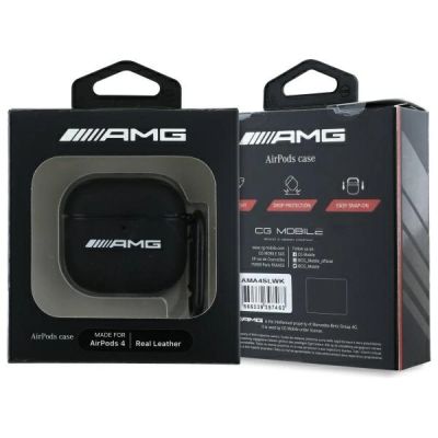 3. AMG Leather White Logo Case for AirPods 4 - Black / White