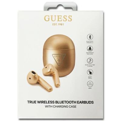 3. Guess Triangle Logo Bluetooth TWS Wireless Headphones - Gold