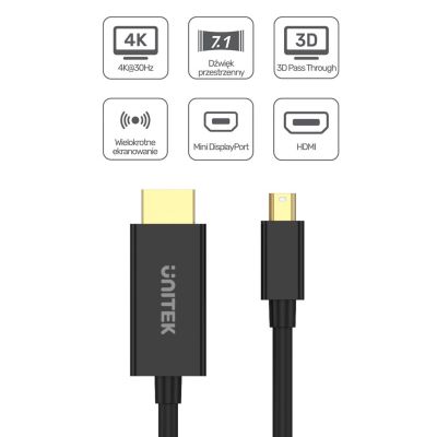 3. UNITEK ADAPTER MINIDP - HDMI, 4K@30HZ, 2M CABLE