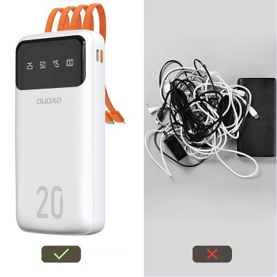 4. Dudao large capacity powerbank with 4 built-in cables 20000mAh USB Type C + micro USB + Lightning + USB-A (input) - white (Dudao K6Pro+)