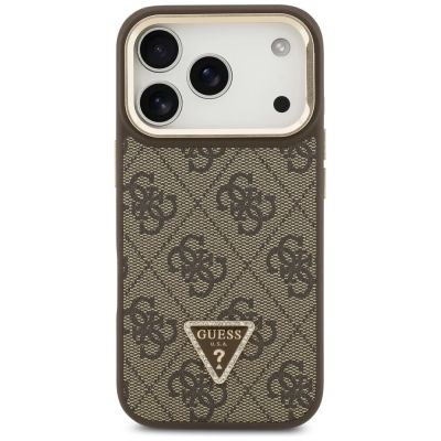 3. Guess 4G PU Triangle Logo & Stand Camera Magsafe Case for iPhone 17 Pro - Brown