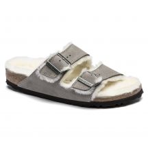 Klapki damskie/męskie ocieplane Birkenstock Arizona Shearling Stone Coin zamsz z wełną owczą regular szerokie (1017402)