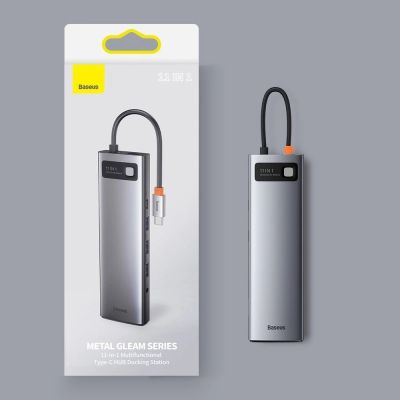 29. Baseus Metal Gleam 11in1 multifunctional USB Type C HUB - 3x USB 3.2 Gen 1 5Gbps / USB Type C PD 100W / 3.5 mm mini jack AUX / VGA Full HD 60Hz / 2x HDMI 4K 30Hz / TF and SD card reader / RJ45 1Gbps gray (CAHUB-CT0G)