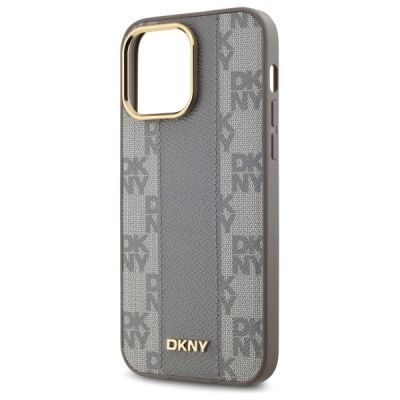 6. DKNY Leather Checkered Mono Pattern MagSafe iPhone 14 Pro Max Case - Beige