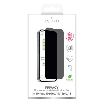 8. Puro Privacy Tempered Glass for iPhone 16e/17e