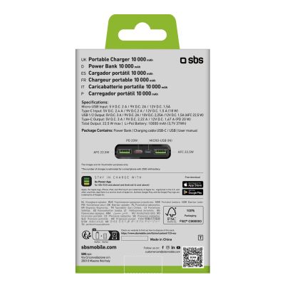3. Powerbank SBS TTBB10000FASTPD20K 10000 mAh 20W with Power Delivery - black